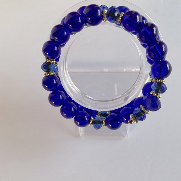 Hand Crafted Pendant Necklace Wrap Bracelet Pierced Earrings Royal Blue Beads - Picture 4 of 16